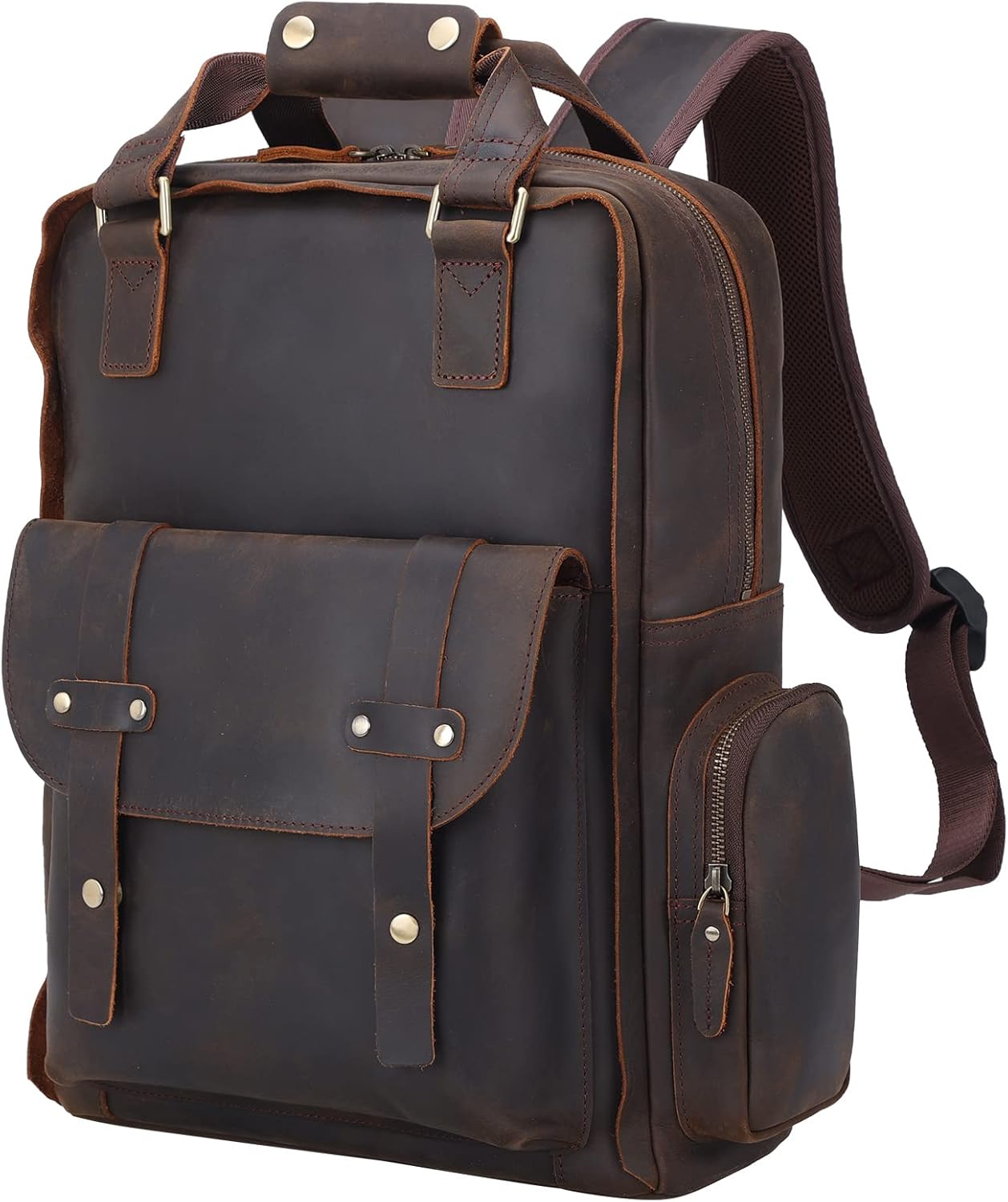 TIDING Genuine Leather 15.6 inch Laptop Backpack for Men College Casual Rucksack Backpack Business Travel Daypack
