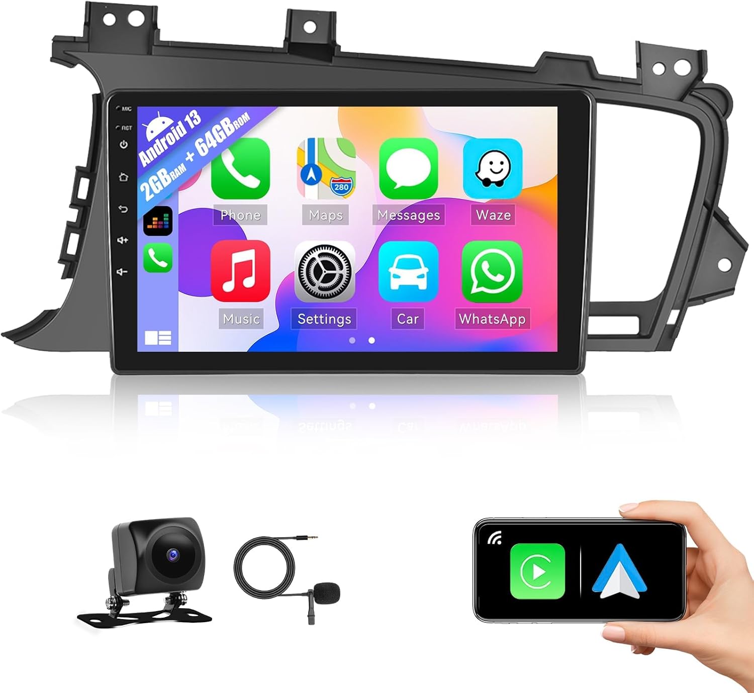 2GB+64GB Android 13 Car Radio Stereo for Kia Optima K5 2011-2015 with Wireless Apple Carplay Android Auto, 9