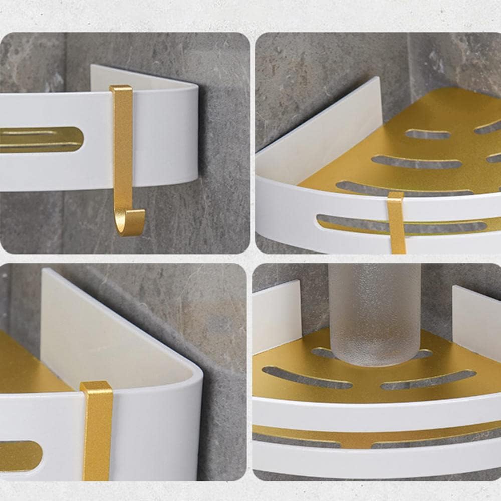 Bath Shelf Wall Mount Bathroom Corner Floating Shelves Adhesive White No Drilling with Hook Space Aluminum for Toilet Bathroom-3 Tier(1 Story)