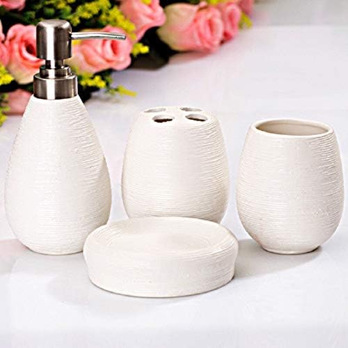 Home Bathroom Accessories Set Ceramic Suit Bathroom Supplies Cleaning Supplies Bathroom Soap Dispenser Bathroom Accessories Bathroom Suite Suitable for Hotel bathrooms (Color : White)