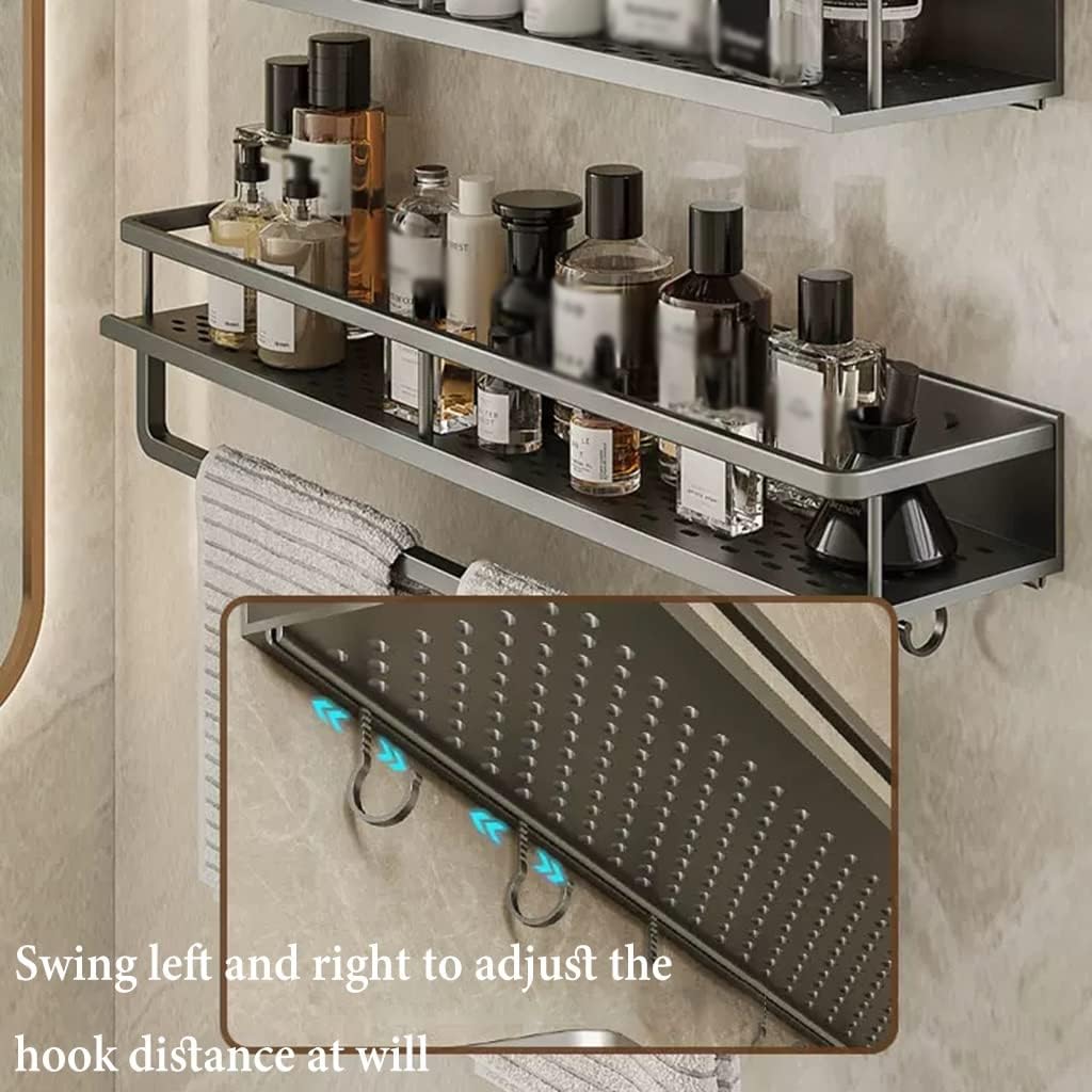 GIZNXBA Corner Shower Caddy, Adhesive Bathroom Caddy with Hooks, No Drilling Shower Shelves, Shower Rack for Inside Shower, Wall Mount Shower Shelf for Toilet (Color : /Gray, Size : 40cm)