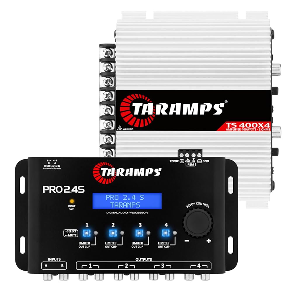 Taramps TS 400x4 2 Ohms Class D Multi-Channel car Audio amp 400W RMS 4 Channel + Taramps Pro 2.4s DSP Digital Signal Processor and Equalizer Bundle, 2-Pack