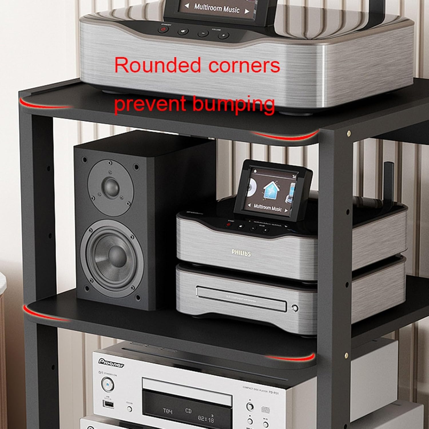 Movable Media Stand Media Stand Entertainment Center for TV, Streaming Devices, Open Multi-Function Storage Shelves, Black (Size : 7 Tier-50x45x131cm)