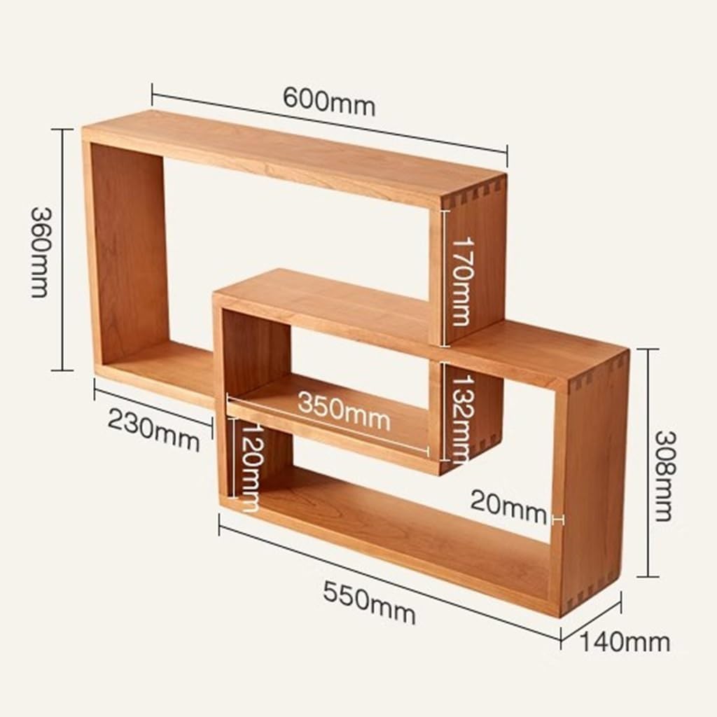 Storage Shelves Wall-Mounted Floating Shelves, Wood Floating Shelves Pack of 2 Wall Mounted Cube Rectangle Interlocking 80x14x48cm