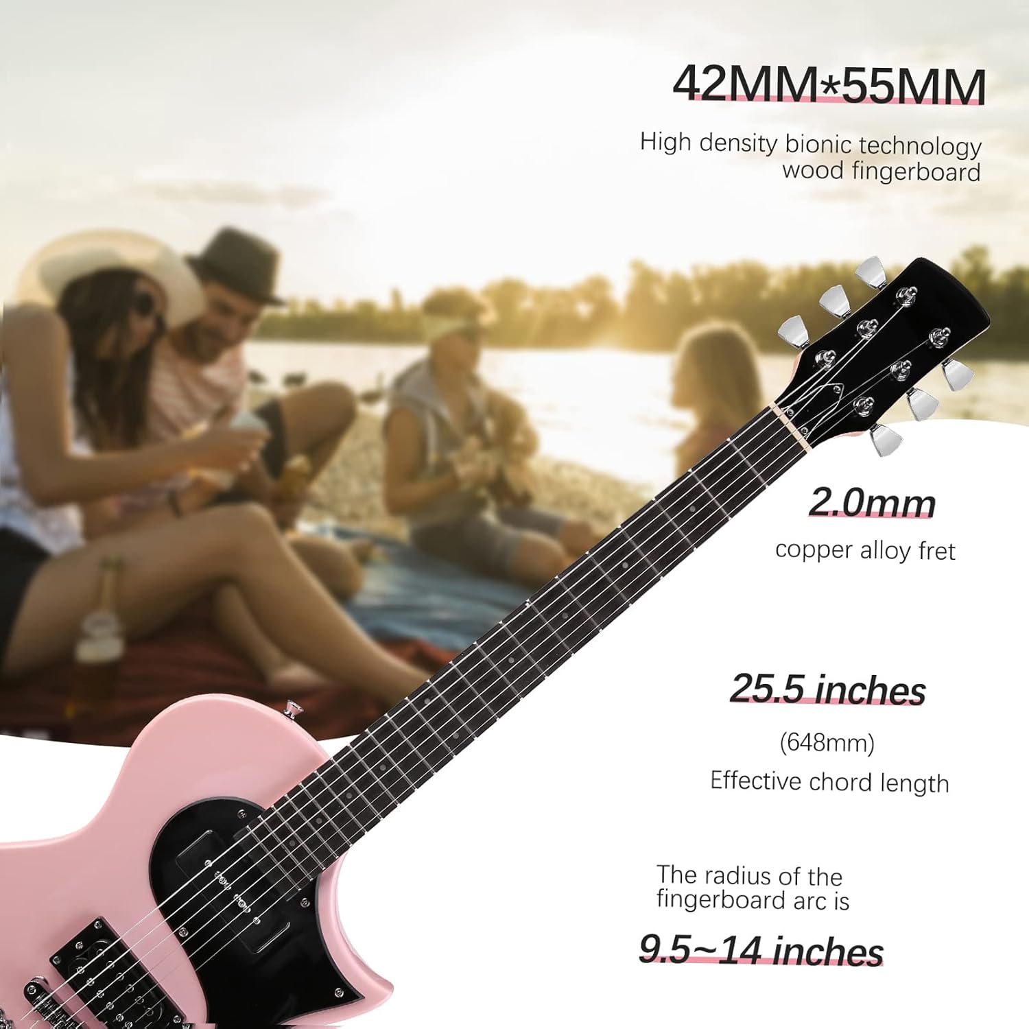 40 Electric Guitar, Solid Body Electric Guitars Kit with Pickup, Gig Bag for Beginner (Pink)