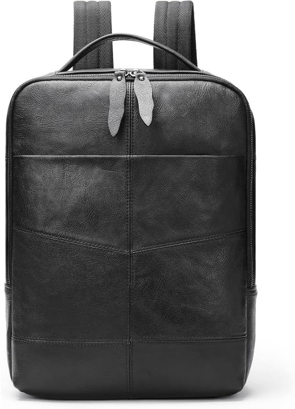 Genuine Leather Backpack Satchel Laptop Bag Business Briefcase Handbag Book Bag School Professional Gift Box (Black)