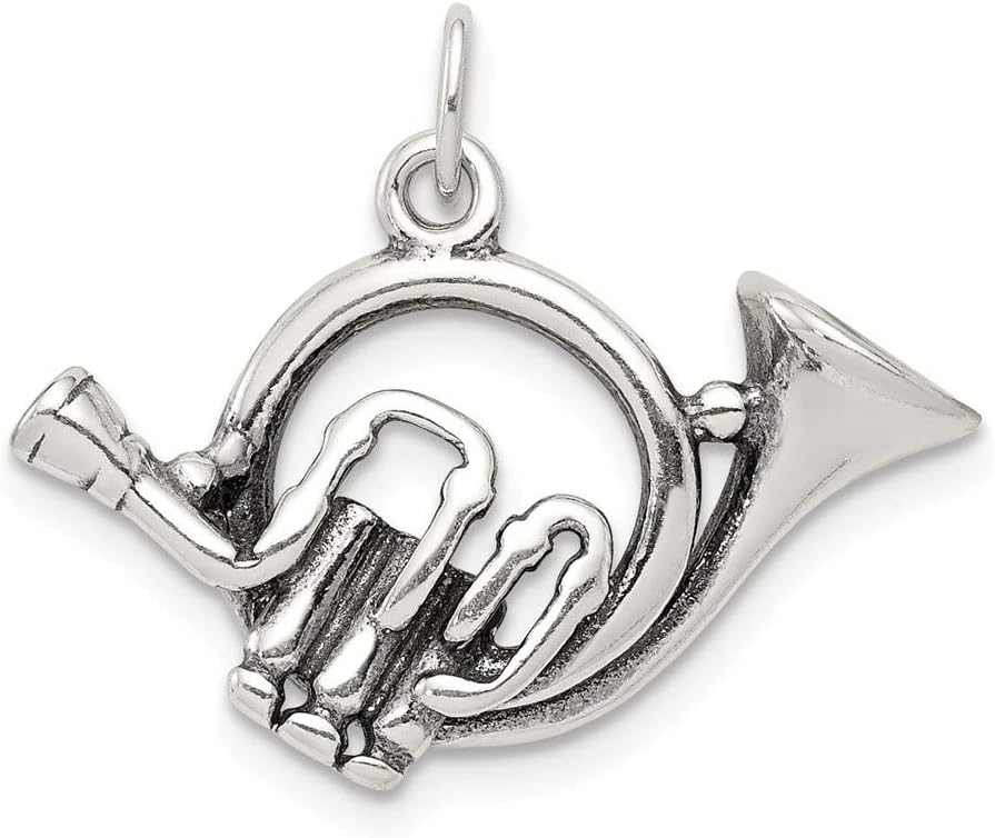 Solid 925 Sterling Silver Antiqued French Horn Charm