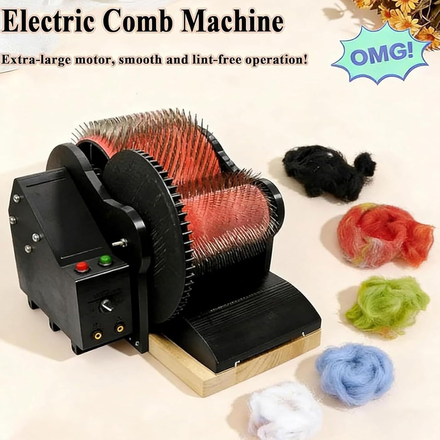 Electric Wool Carding Machine, Wool Fiber Drum Carding Machine with 2 Foot Pedal, Adjustable Combing Speed, Fast Color Mixing, Combing, Spinning,for DIY Craft Make Felt Animals