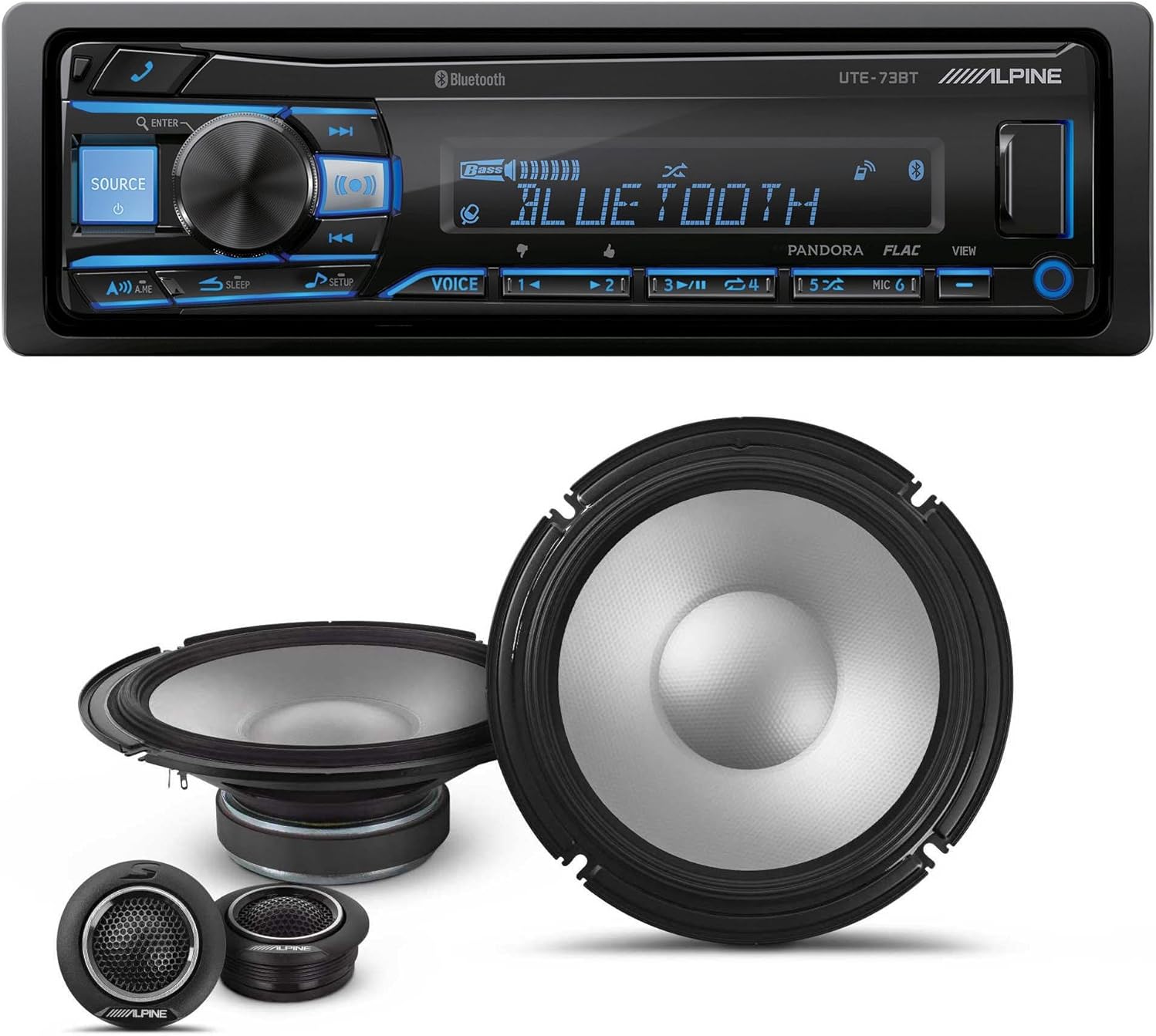 Alpine UTE-73BT Mech-Less Digital Bluetooth Media Receiver with 1 Pair Alpine S2-S80C Type S 8