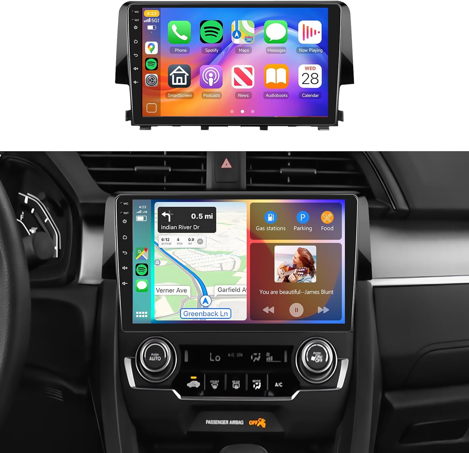 8Core 6GB+128GB Android 13 for Honda Civic 2016-2020 Radio,5.0 Bluetooth Car Stereo with Wireless Carplay,DSP 46EQ,Android Auto,9inch 1280x720 IPS Touch Screen,IP69K Backup Camera,63UIs,GPS,FM/RDS