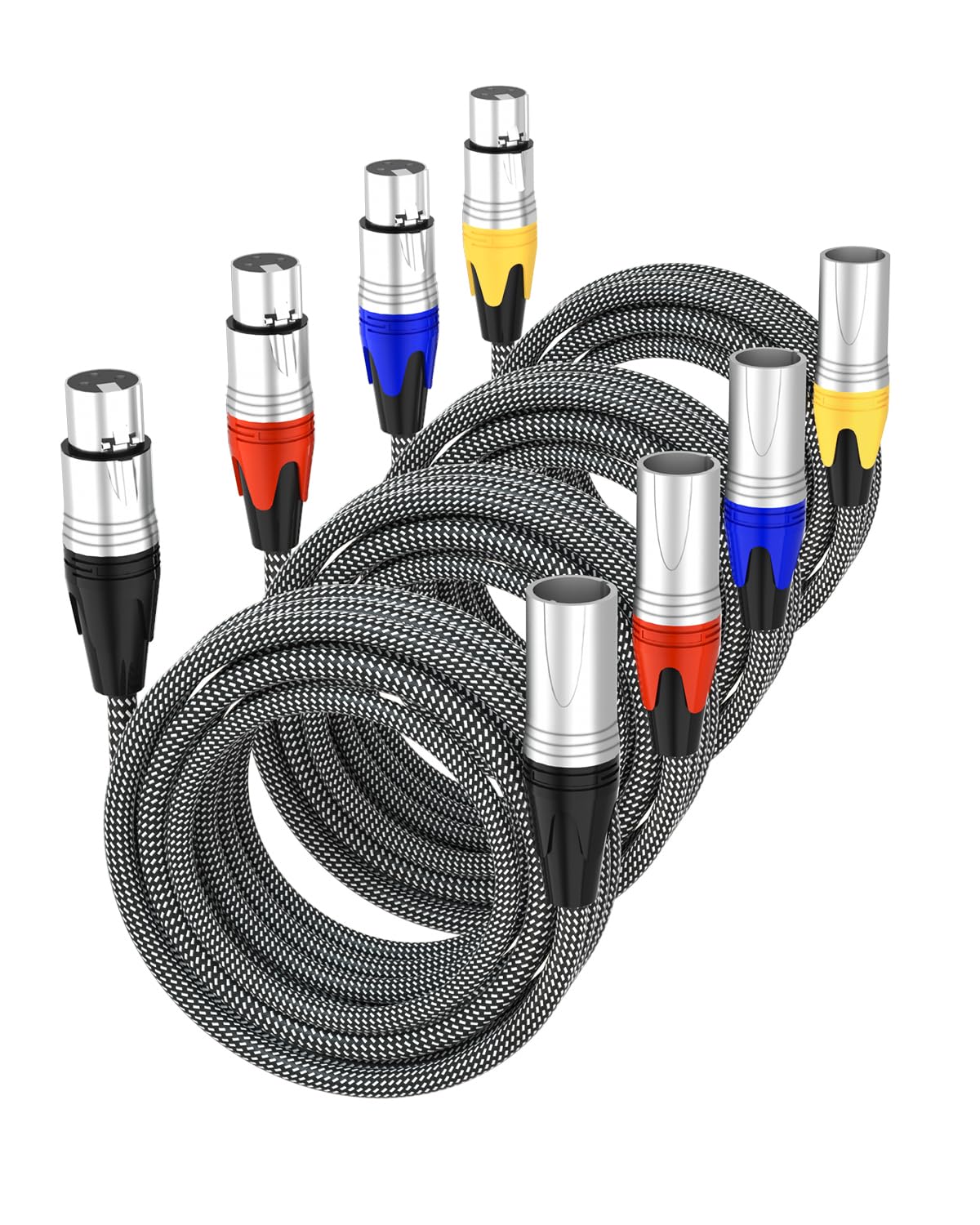 XLR Cables 50 ft 4 Pack, XLR Male and Female Cables with 3 Pin, Multi-Color Balanced XLR Patch Cable, Premium Shielded Braided XLR Mic Cables for Speaker Systems, Radio Station, Stage, 50 Feet