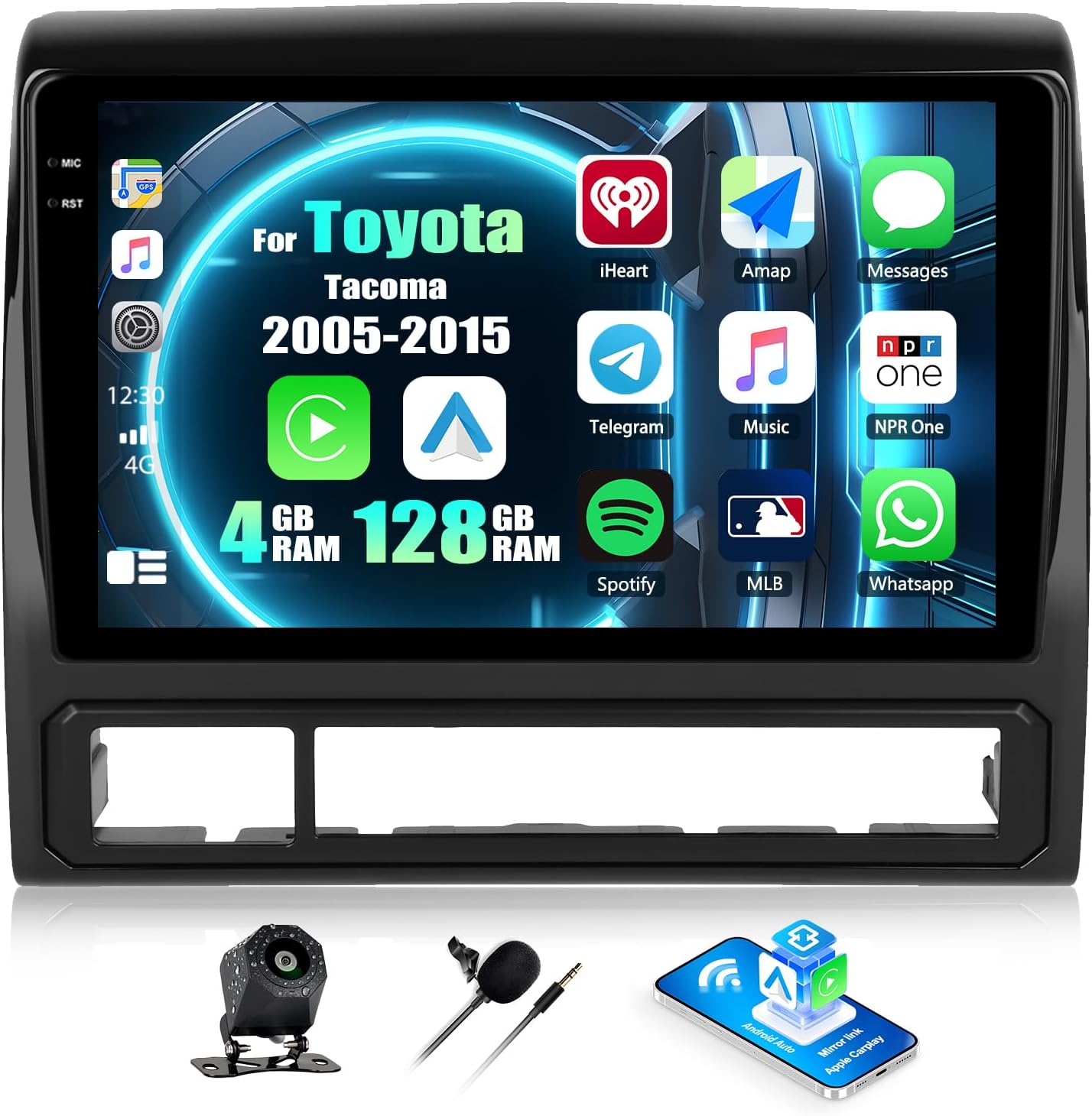 4G+128G Andriod Car Radio for Toyota Tacoma 2005-2015 with CarPlay Android Auto 9 Inch Incell Touch Screen with GPS Navigation WiFi Backup Camera Mic