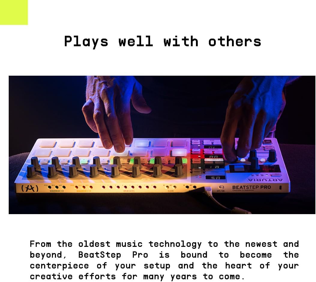 Arturia BeatStep Pro Controller and Sequencer — Aftertouch, Velocity Sensitive, With 2 Independent Melodic Sequencers, Drum Sequencer, 16 Drum Pads, MIDI/CV/Gate I/O and Music Production Software