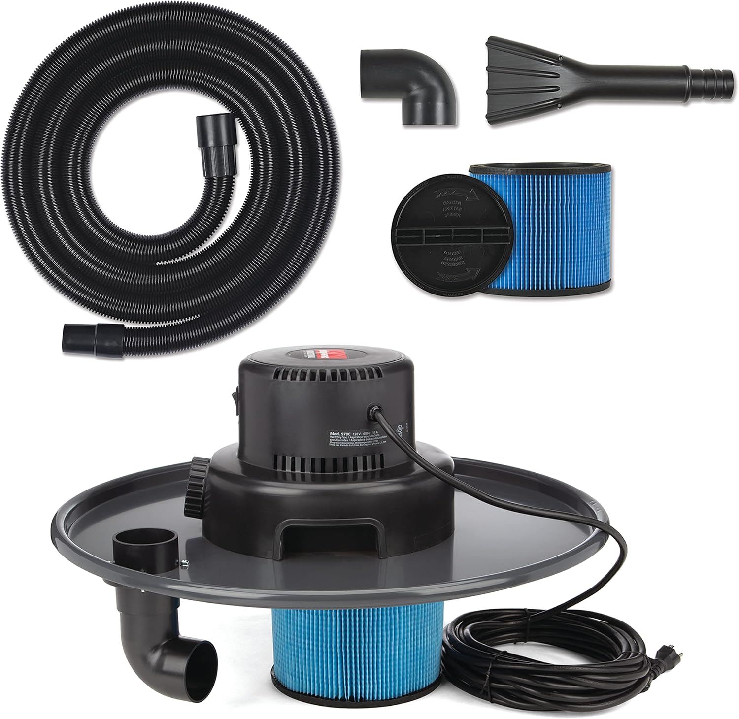 Shop-Vac 9700606 55 Gallon Drum Two-Stage Wet/Dry Head Assembly, 3.0 Peak HP, 1.5 Inch Diameter x 12 Foot Crush-Resistant Hose, 35 Ft Cord Length, For Heavy-Duty Wet/Dry Pickup With Blower Feature