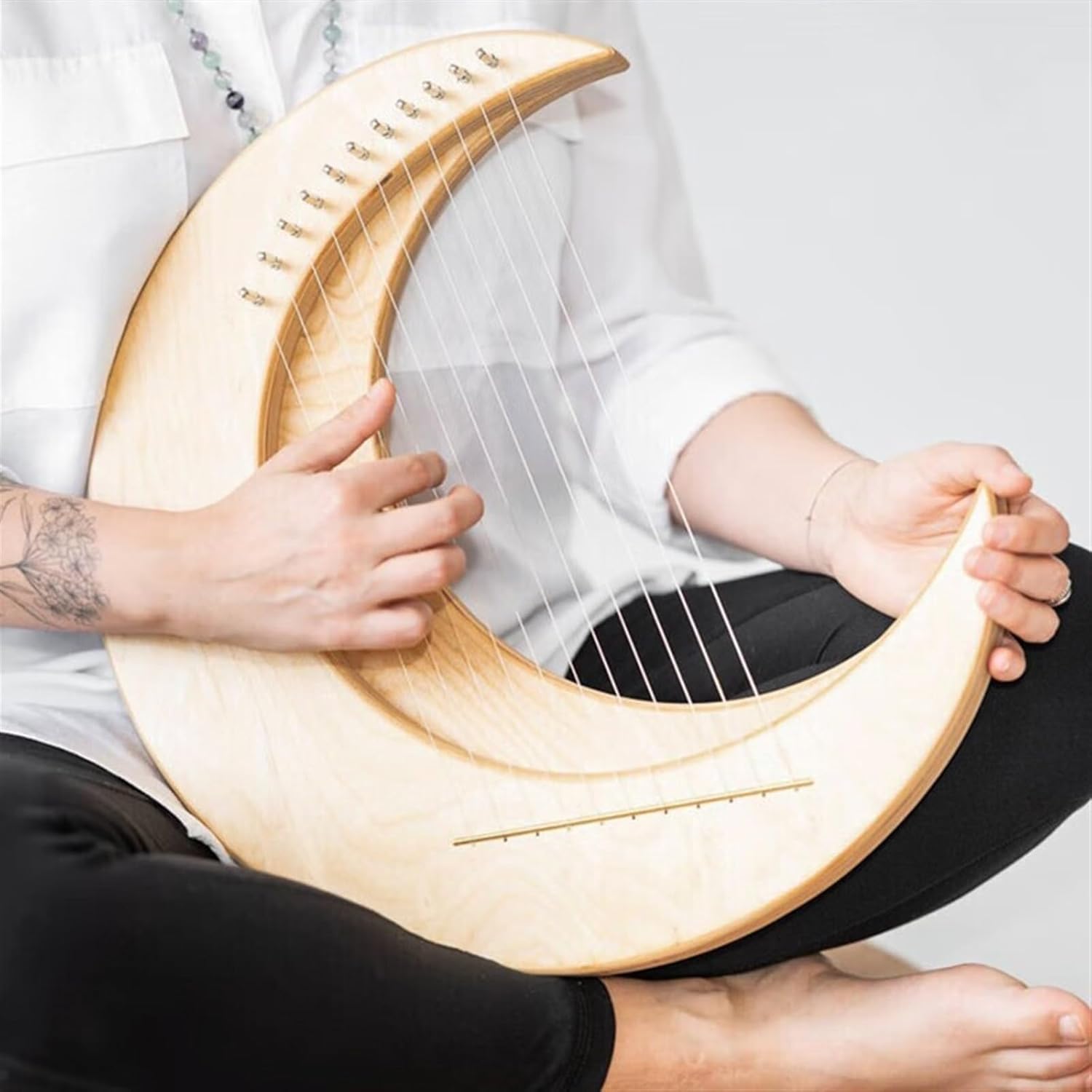 Lyre Harp Set 8-tone Veneer Harp Easy To Learn Musical Instrument 8-tone Original Wood Color With Wooden Stand