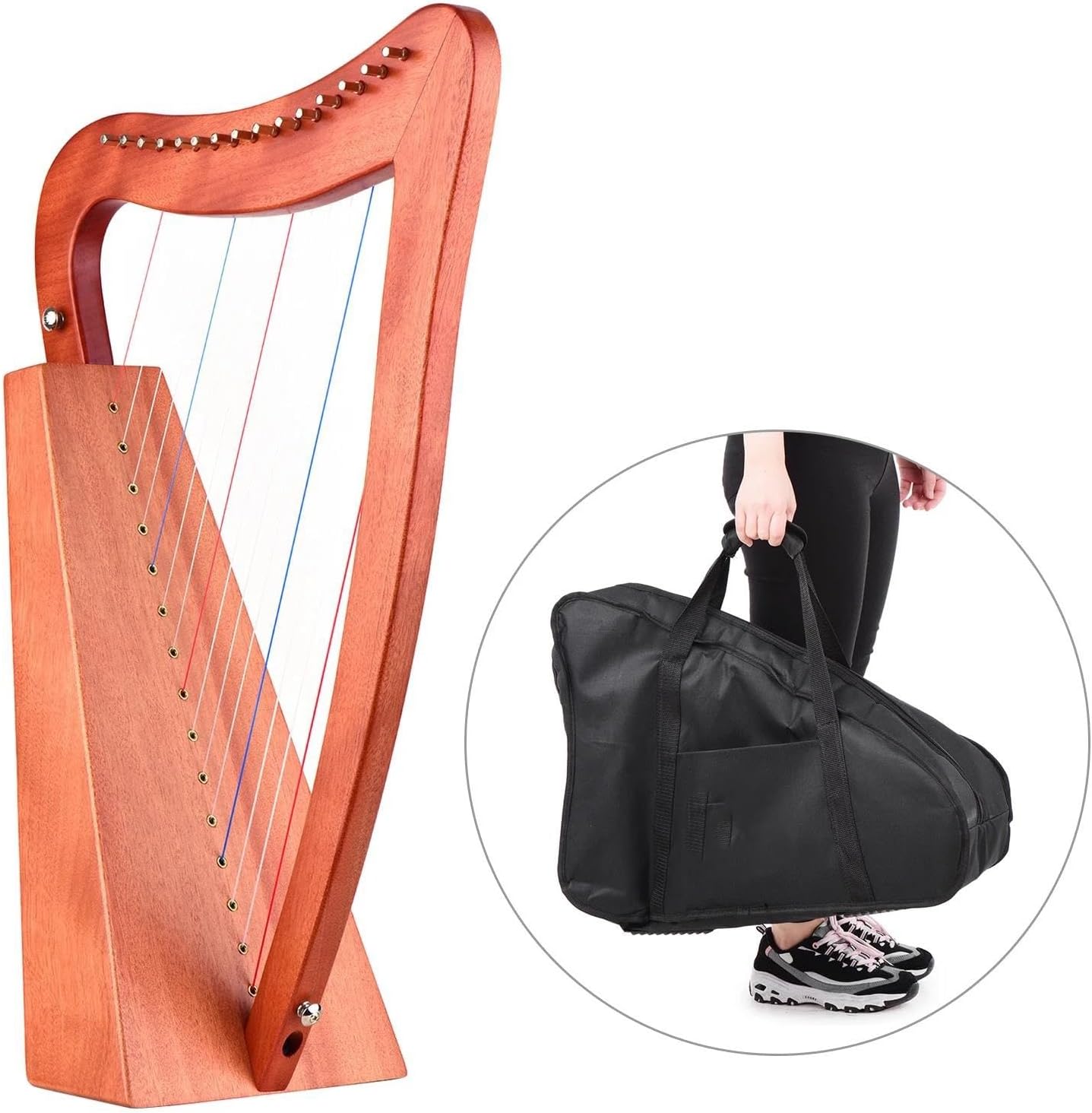 Lyre Harp Set 15-String Lyre Harp Wooden String Instrument With Bag Strap Cloth Tuning Wrench Pickup For Beginners