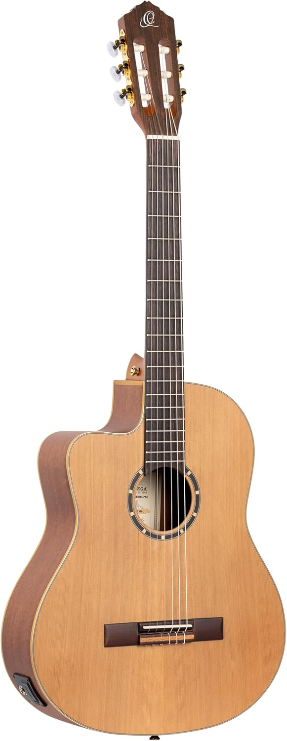 Ortega Guitars 6 String Family Series Pro Left-Handed Solid Top Slim Neck Acoustic-Electric Nylon Classical Guitar w/Bag, (RCE131SN-L)
