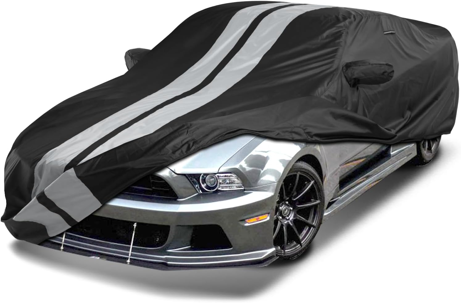 Coverland Custom Car Cover Waterproof All Weather for 2005-2023 Ford Mustang, Weatherproof Car Covers for Automobiles, Rain, Snow, UV, Sun Protection, Full Exterior Covers, Stripe(Black/Gray)
