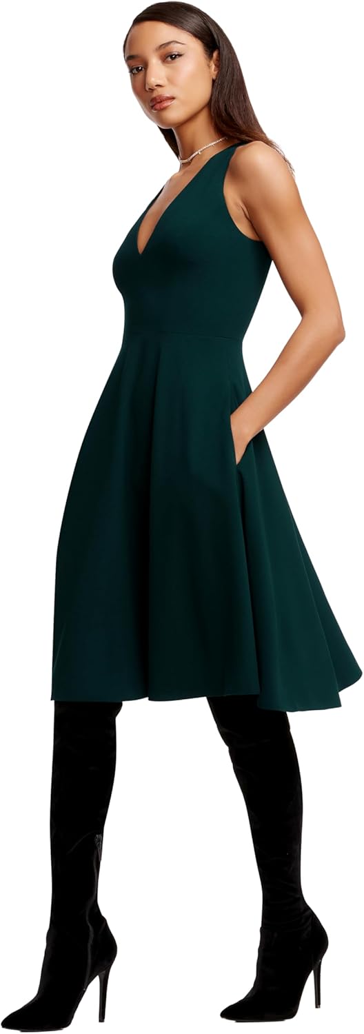 Dress the Population Women's Catalina Solid Sleeveless Fit & Flare Midi Dress