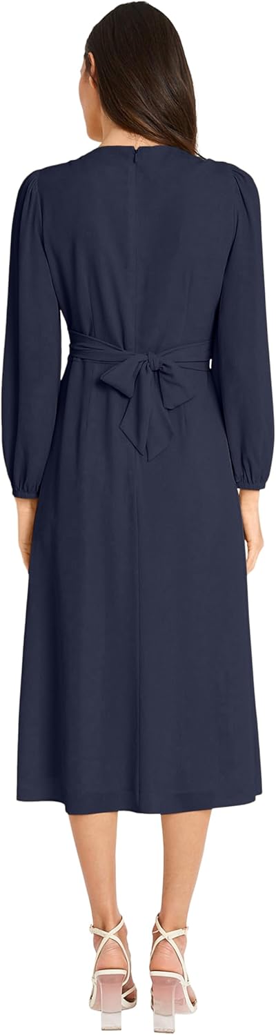 Maggy London Womens Stunning Multi Occasion Twist Empire Waist Midi Dress for Women | Long Sleeve Dresses