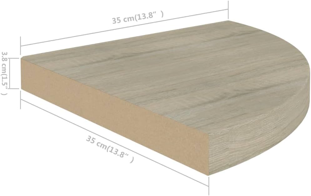 Floating Corner Shelf Set of 4 Oak Wood Triangular MDF Wall Mount 13.8 x 13.8 x 1.5 in Honeycomb Brown Small Storage Display for Living Room Bedroom Office