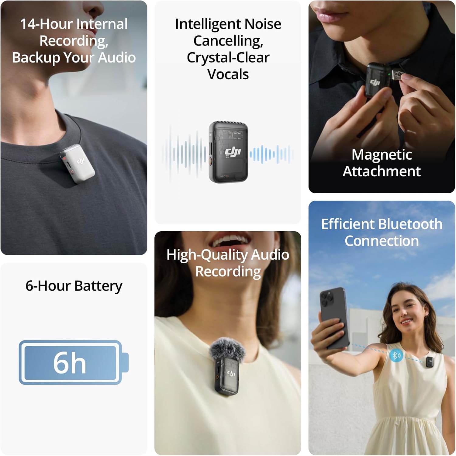 DJI Mic 2 Transmitter (Pearl White), Wireless Microphone with Intelligent Noise Cancelling, 14-Hour Internal Recording, 6-Hour Battery, Magnetic Attachment, Bluetooth Microphone, YouTube, Vlogs