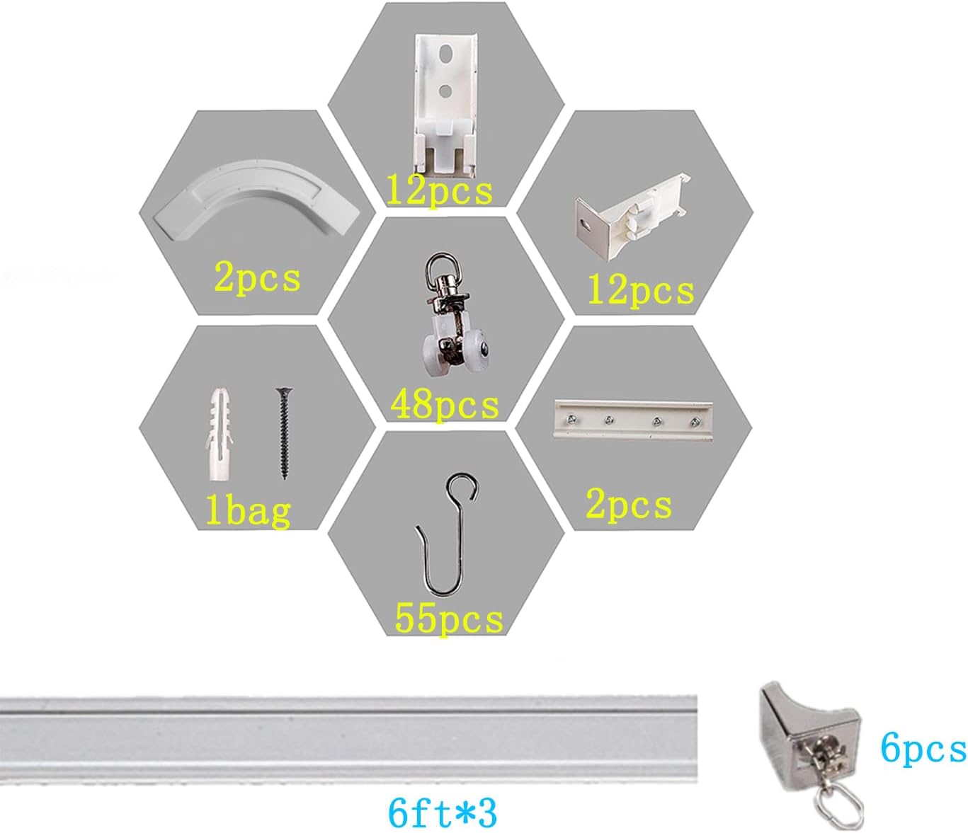6ft-18ft Upgraded Aluminum Curtain Track, Ceiling or Wall mount, Curtain Rail System with 90 Degree Corner Bends, Windows and Room Divider Ceiling Track set with Runners and Hooks(White)