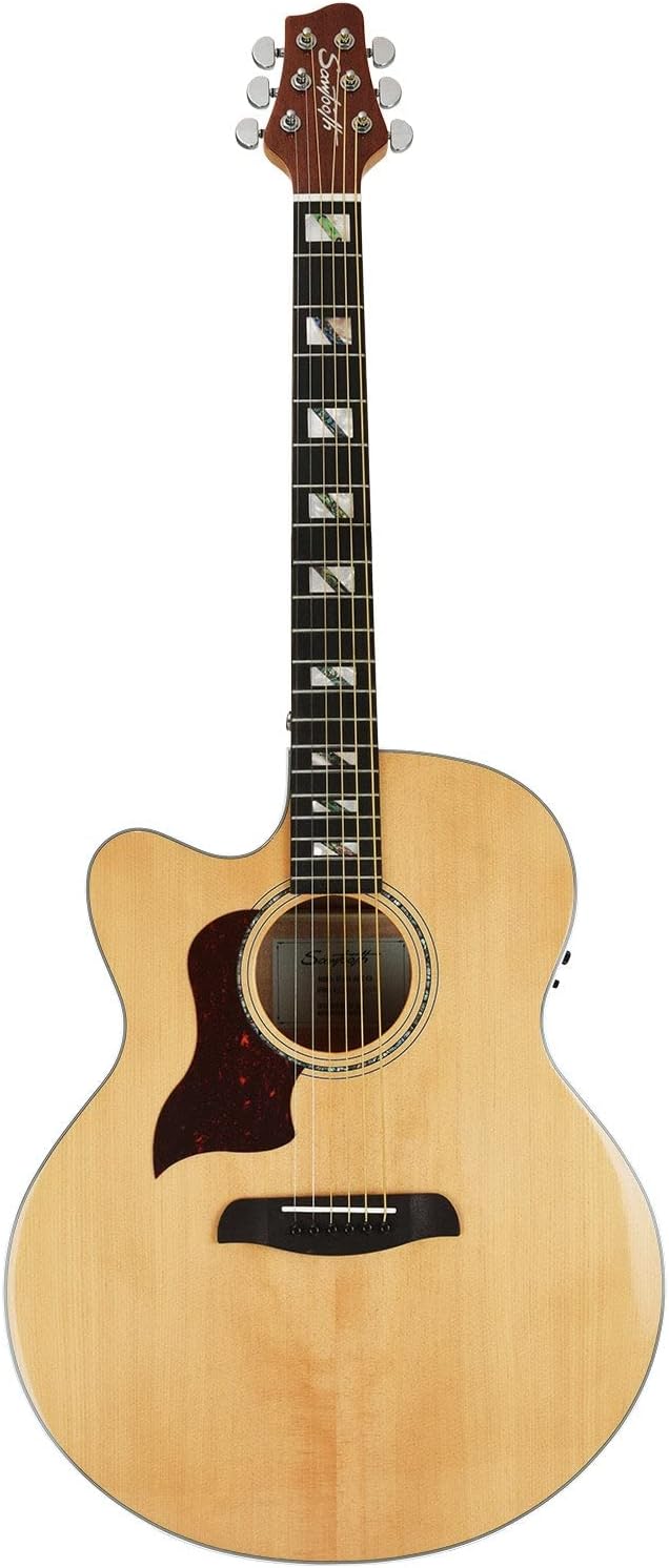 Sawtooth Maple Series Left-Handed Acoustic-Electric Cutaway Jumbo Guitar with Hard Case and Pick Sampler