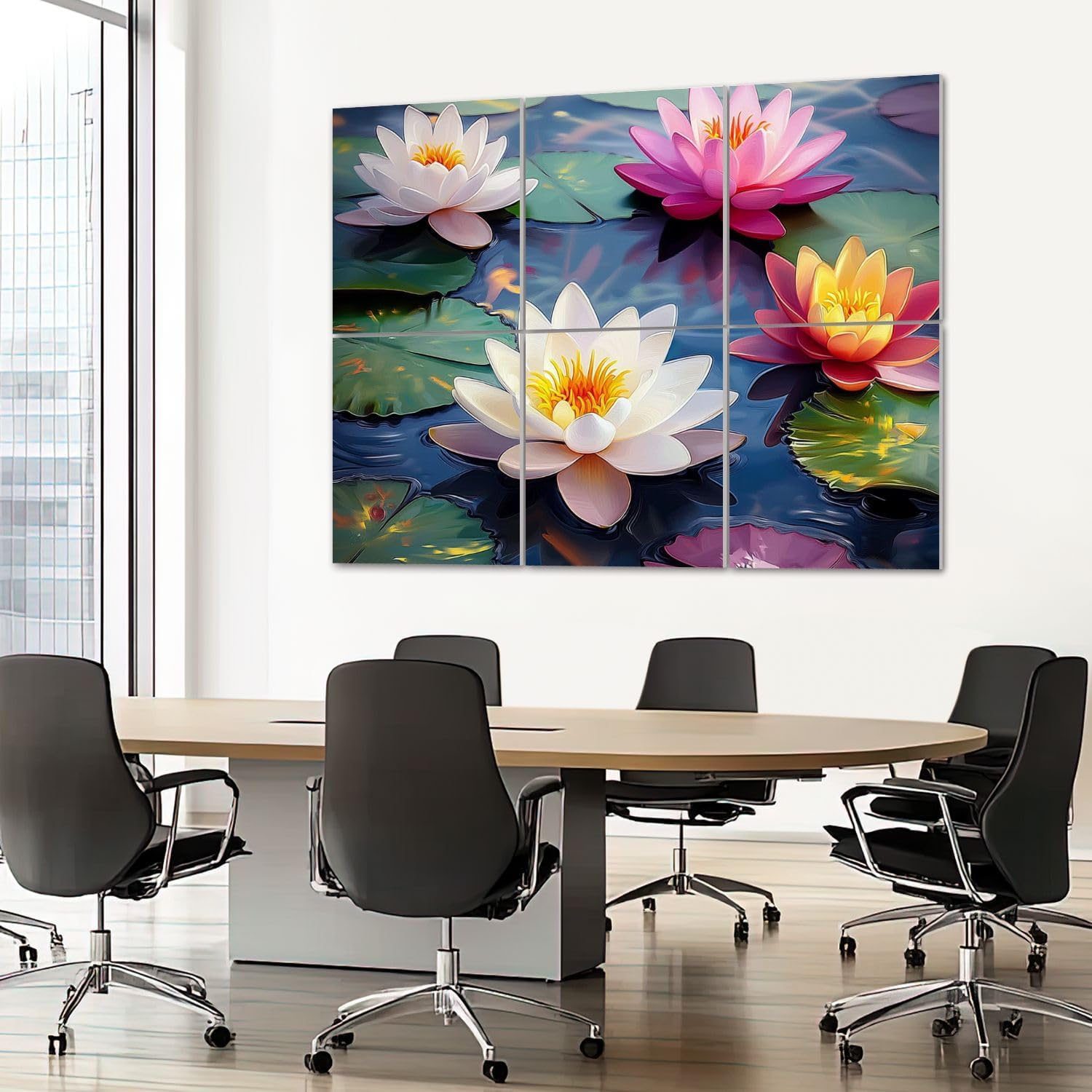 6 Pack Art Acoustic Panels Sound Absorbing Watercolor Lotus Blooming Flower Zen Decor Water Lilies Leaves Decorative Soundproof Wall Panels Self Adhesive for Recording Studios Office 72