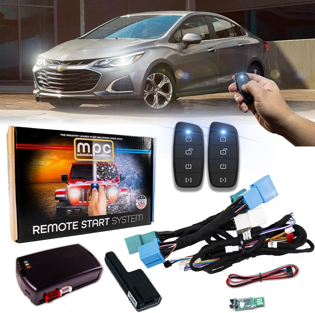 MPC Remote Starter Compatible with 2010-2019 Chevrolet Cruze |Gas| |Key to Start| with T-Harness - FlashLink Updater - (2) Extended Range 4-Button 2-Way Remotes - Up to 1,000 ft Range
