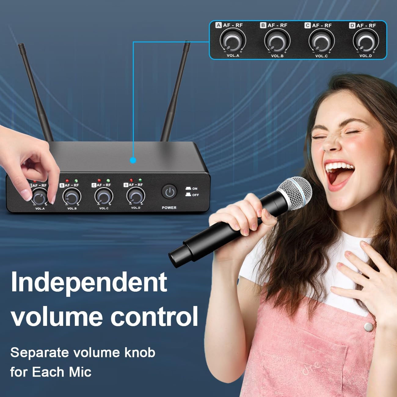 B-2000 Professional Wireless Microphone System – 4 Cordless Handheld Mics, Perfect for Karaoke Parties, Church Services, Meetings, and More! Compatible with TVs and Speakers