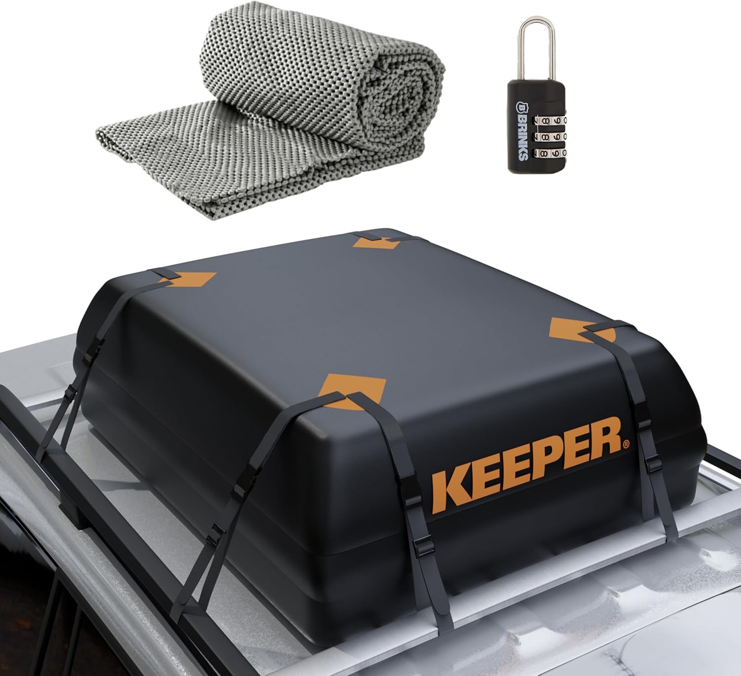 Keeper 15 Cubic Feet Rooftop Cargo Carrier Bag, Weatherproof for Top of Car, for All Vehicles Roof Rack, Accessories Include Anti-Slip Mat + Bonus Luggage Lock