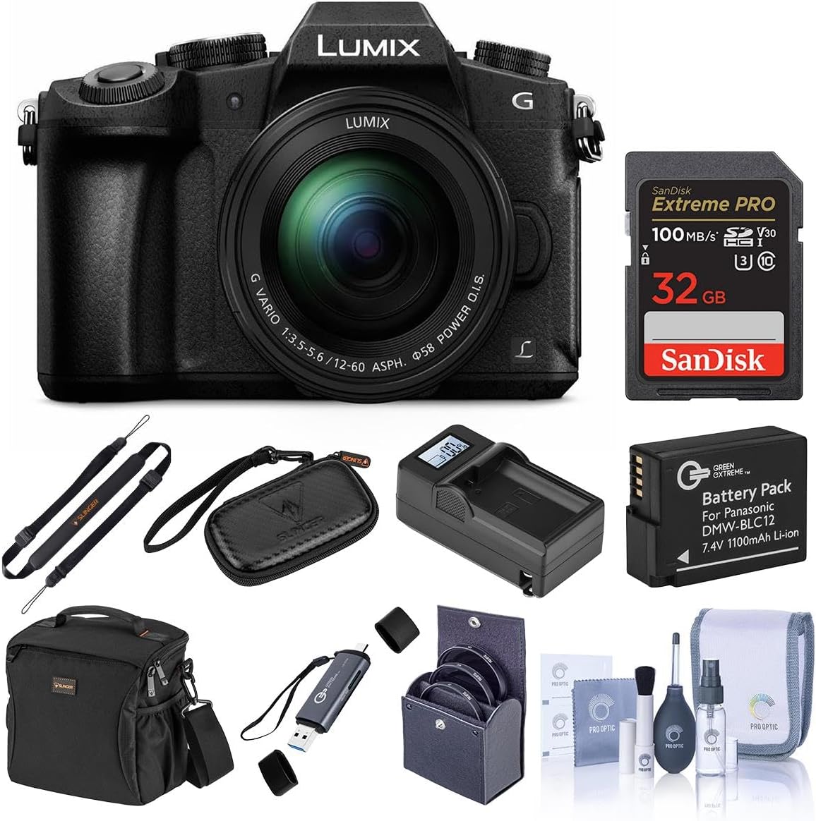 LUMIX DMC-G85 Mirrorless Camera w/12-60mm f/3.5-5.6 LUMIX G OIS Lens Bundle with Memory Card, Bag, Battery, Charger, Charger Plate, Card Wallet, Filter Kit, Card Reader, Strap, Cleaning Kit
