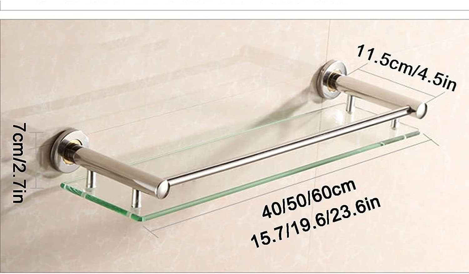 IOCCIOBB Bathroom Glass Shelf Bathroom Shelf, Bathroom Bathroom Glass Shelf Wall Mount, Brushed S304 Stainless Steel 3 Size Optional (Size : 50cm)