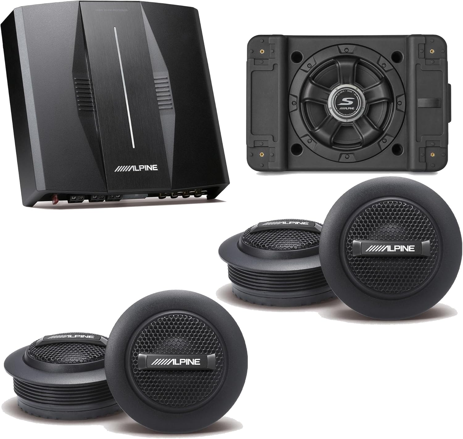 Alpine PXE-C80-88 OPTIM8 8-Channel Hi-Res Digital Sound Processor Amplifier w/SS-SB12 Subwoofer, (2) S-S10TW 1