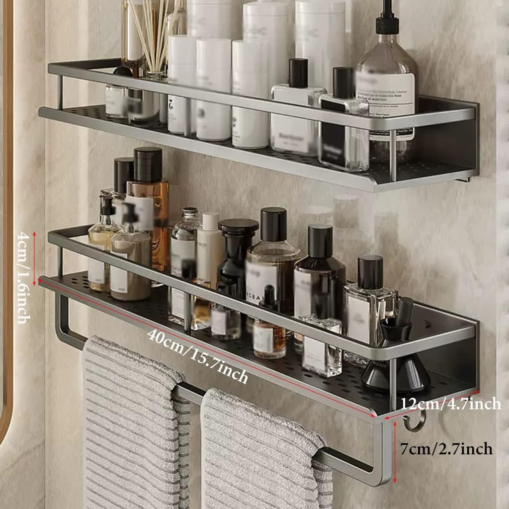 GIZNXBA Corner Shower Caddy, Adhesive Bathroom Caddy with Hooks, No Drilling Shower Shelves, Shower Rack for Inside Shower, Wall Mount Shower Shelf for Toilet (Color : /Gray, Size : 40cm)