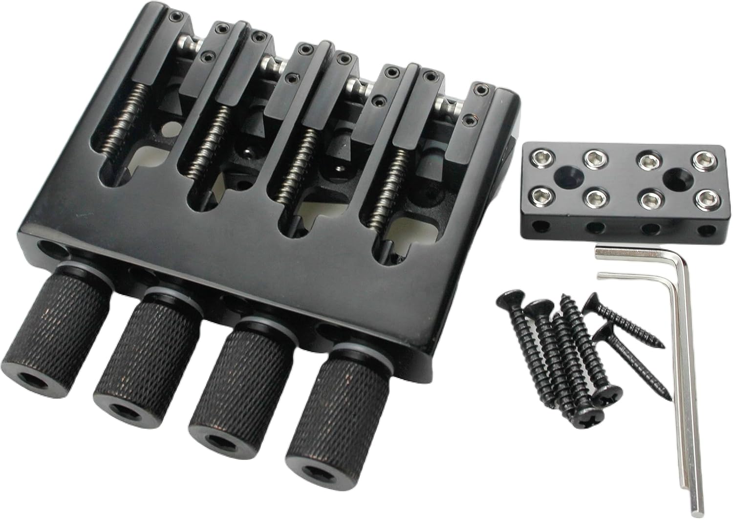 Guyker 4 String Headless Bass Bridge and Bridge String Lock, Slightly Adjustable String Spacing Base CNC Processing, WB004, Black