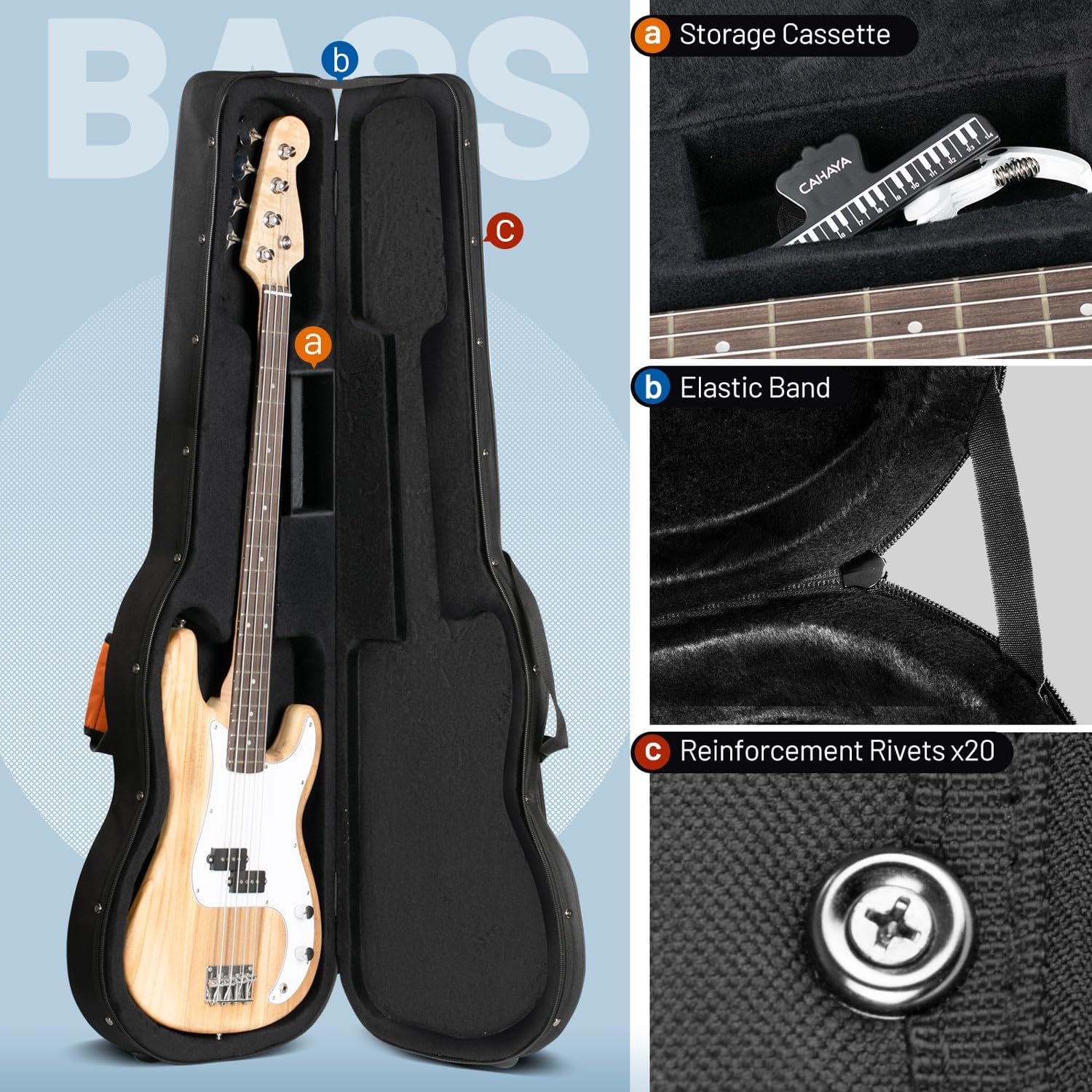 CAHAYA Hardshell Guitar Case Only Fits P Bass Guitar Case Precision Bass 0.98inch Thick Padding Bass Guitar Case with Adjustable Shoulder Straps CY0301