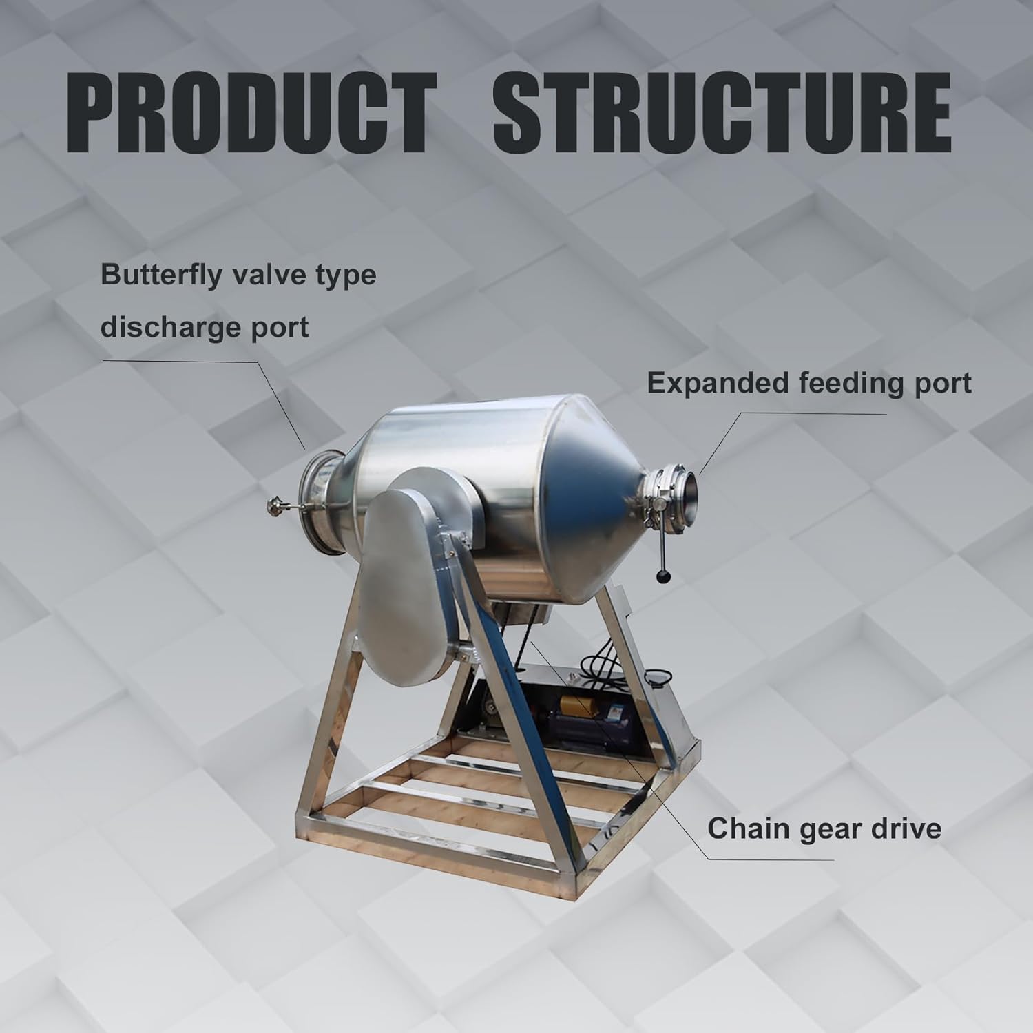 60L Dry Powder Mixer 360° Rotating Blender Mixing Machine for Metal Metallurgy Abrasive 304 Stainless Steel Drum Powder Mixer Blender 110V 3KW