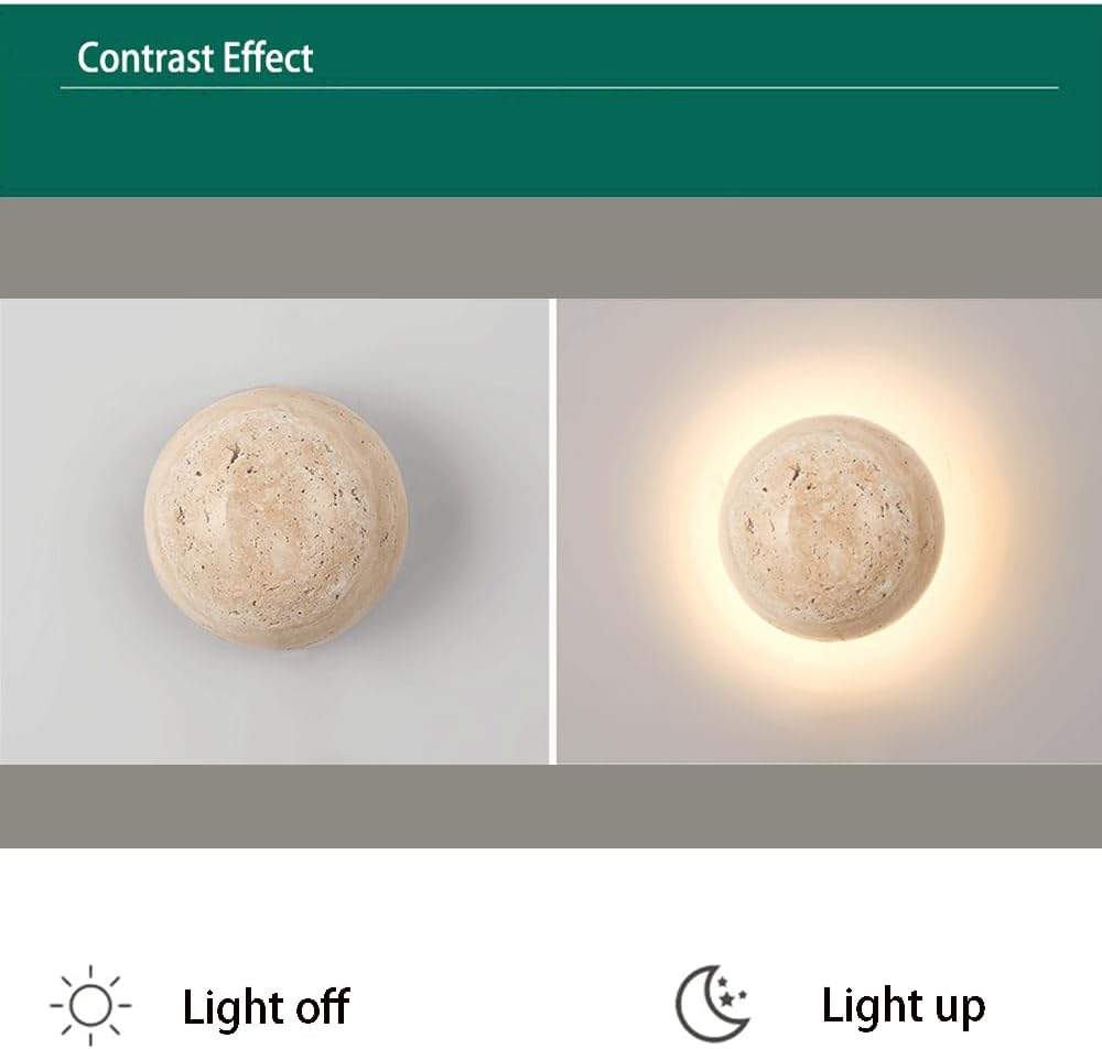 5.9in Round Natural Stone Shade Wall Light Corner Porch Wall Sconce LED Modern Wall Lamp Vintage Japanese Wabi Sabi Bedside Wall Lights Fixtures for Porch Workshop Kitchen Living Room