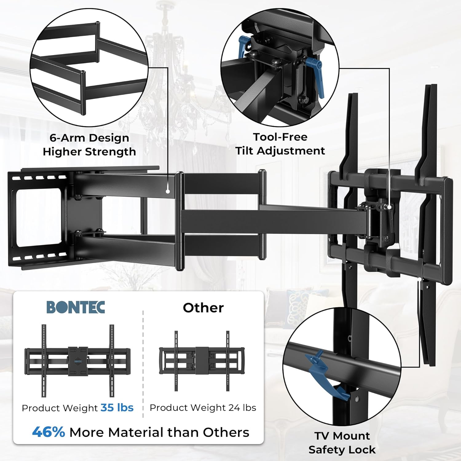 Heavy Duty TV Wall Mount with Extra Long Extendable Arm for 60–110 Inch TVs, Holds Up to 275lbs, Full Motion Bracket with Corner Swivel and Tilt, Max VESA 800x600mm, Fits 24