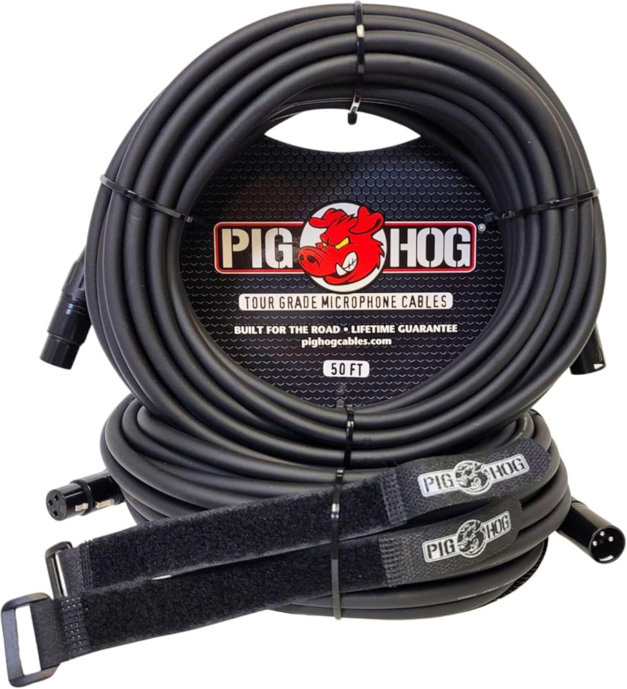 Pig Hog PHM50 50 Foot (2-pack) XLR Microphone cables w/ FREE EOS Supply Cable Straps