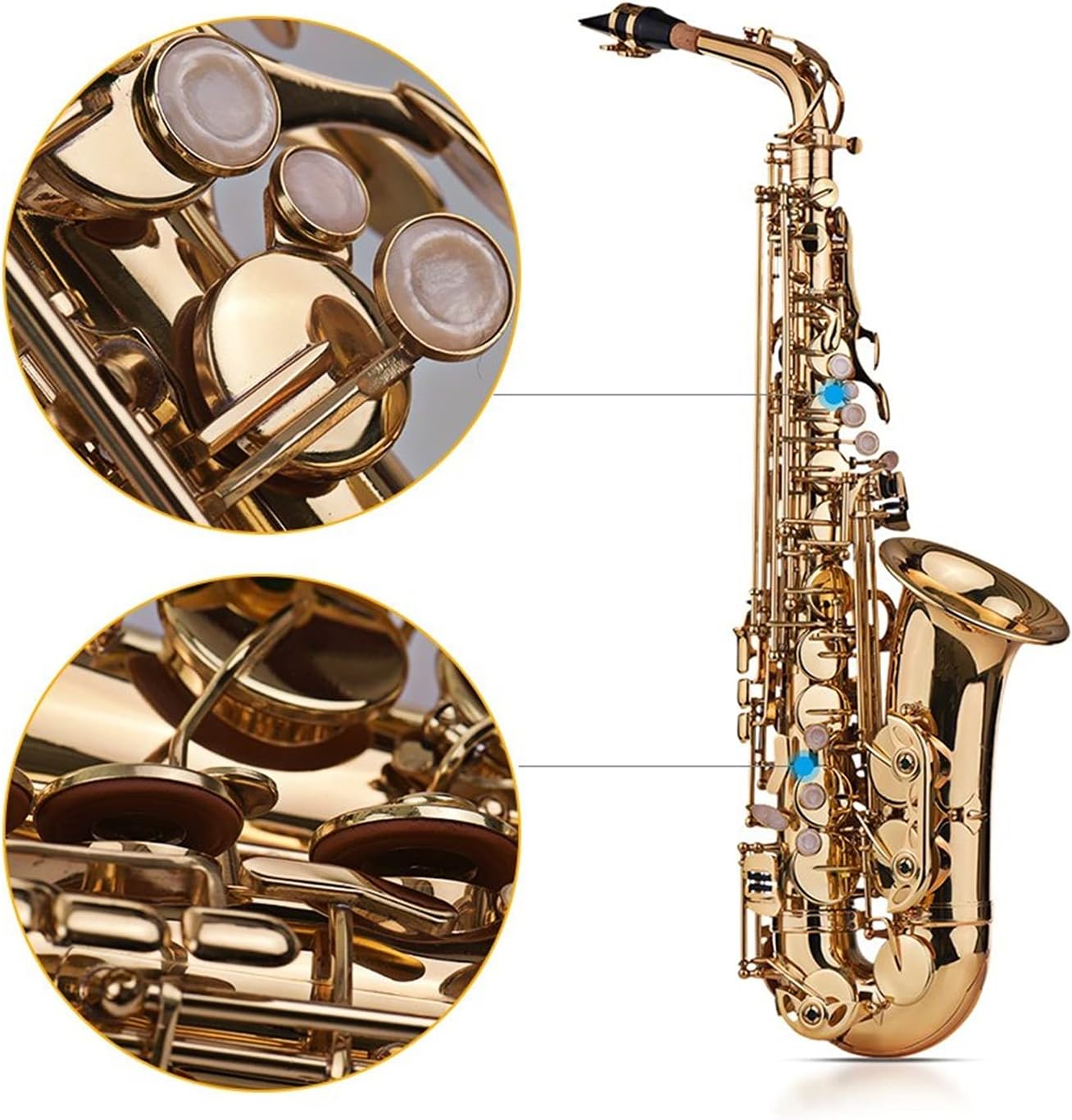 EB Alto Saxophone Sax Brass Lacquered Gold 802 Key Type with Padded Carry Case Gloves Cleaning Cloth Brush Straps Reeds Student Saxophone (Color : Gold)