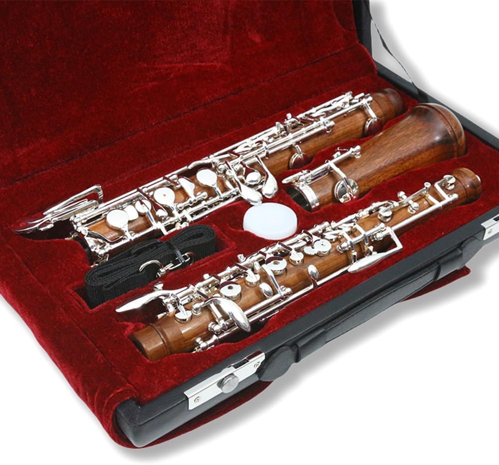 Yinfente Professional Oboe Silver Plated Rosewood C Key Left F Resonance Semi-Automatic Woodwind Instrument With Oboe Reed&Gloves&Leather Case+ Carry Bag&Cleaning Cloth&Cap Cork&Grease&Screwdriver