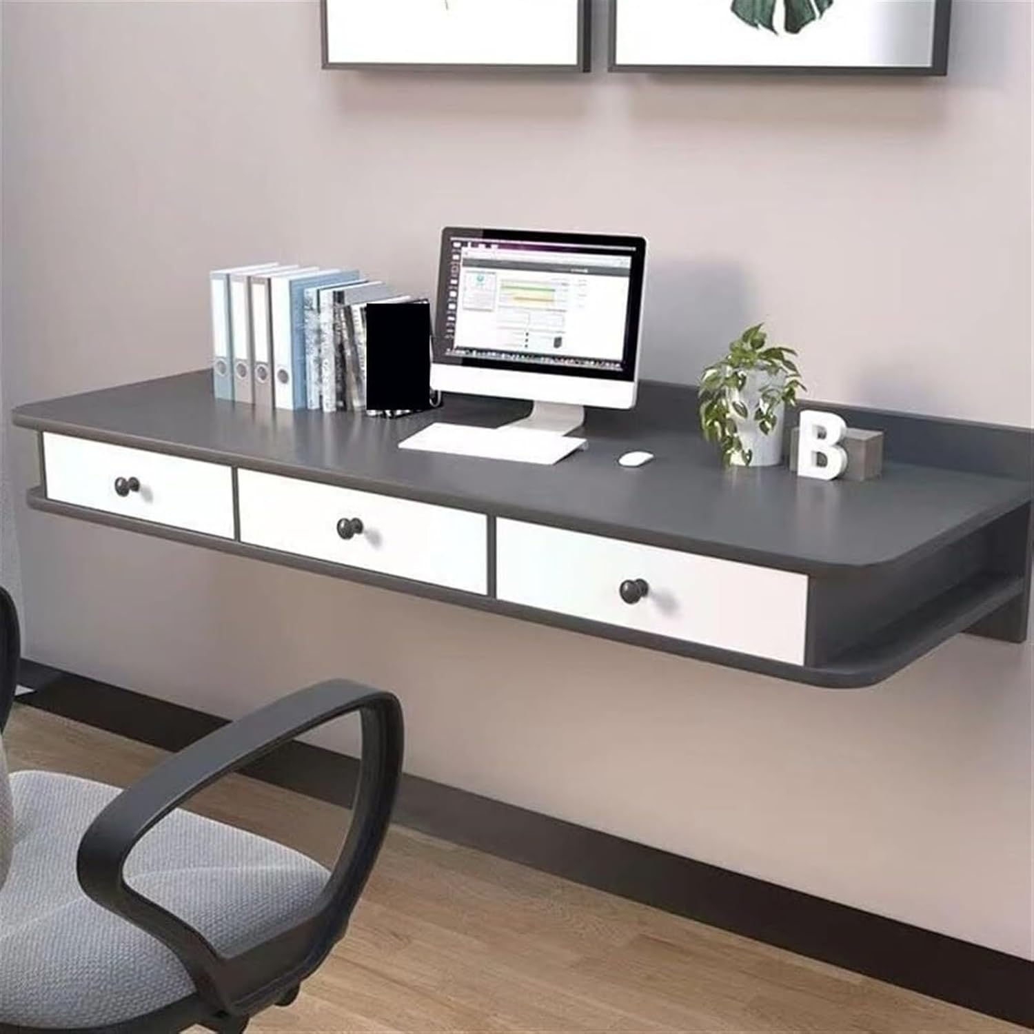 Floating Dressing Table, Bedside Tables, Wooden Laptop Computer Desk, Wall Mount Shelf with Drawer, Wall Mounted Nightstand for Bedroom Living Room(Black,47.2 x11.8 x15.7 in)