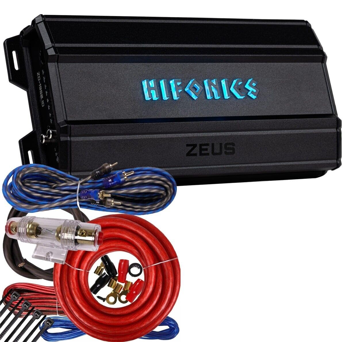 Hifonics ZD-1950.1D Zeus Delta 1950W Class D Mono Car Audio Amplifier with Complete 4 Gauge Amplifier Installation Kit, 2022 All-Black Compact Design