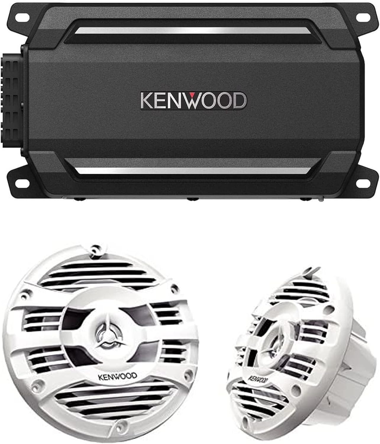 Kenwood KAC-M5024BT Compact 4-Channel 600 Watt Car Amplifier with Bluetooth Streaming for Marine, ATV and Powersport Applications | Plus KFC-1653MRW 6.5