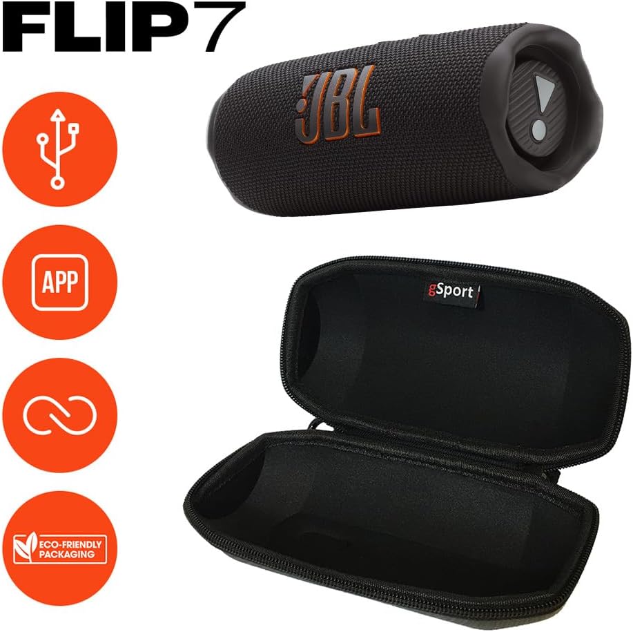 JBL FLIP 7 Waterproof Portable Speaker Bundle with gSport Carbon Fiber Case (Black)