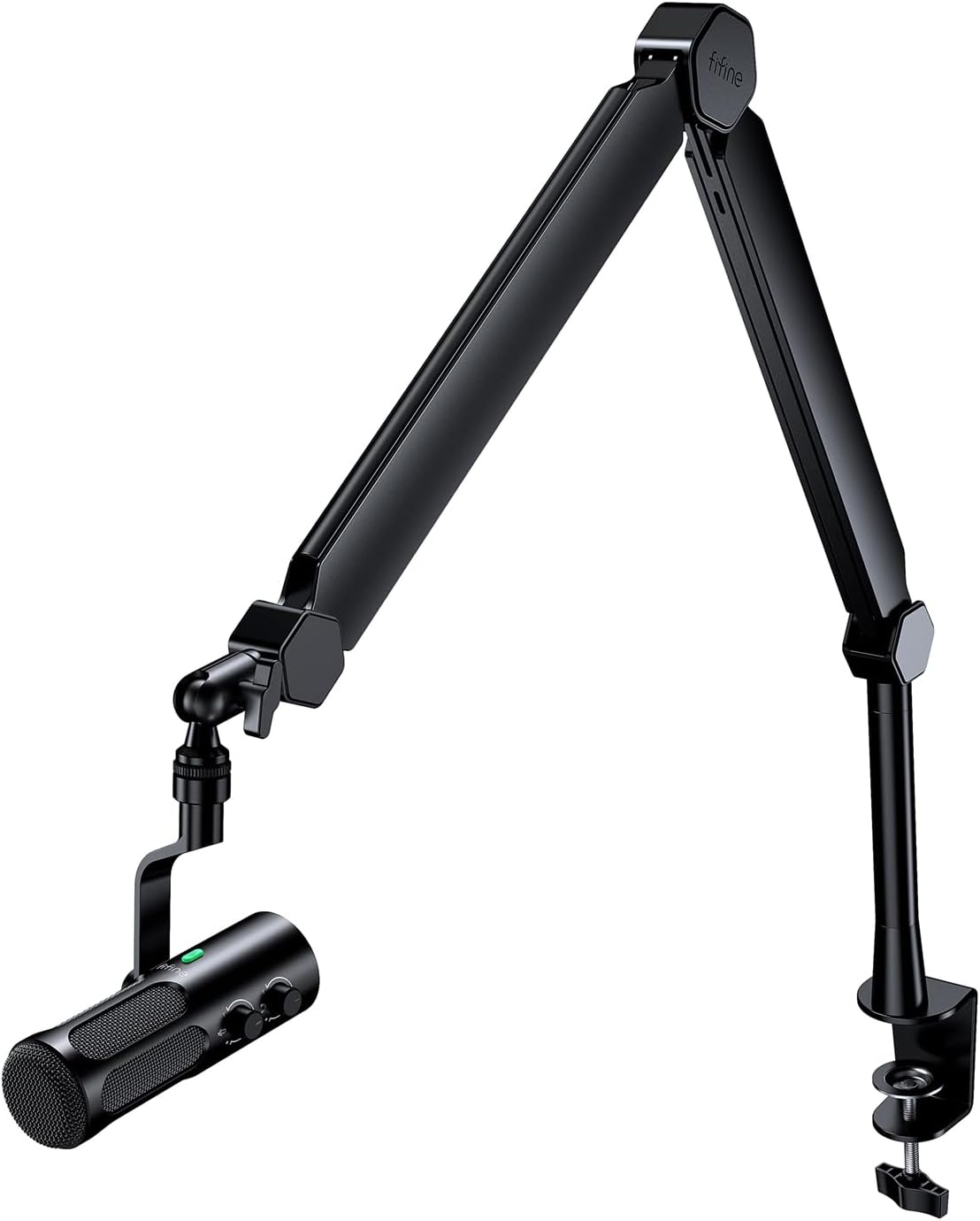 FIFINE Studio Dynamic Mic with Mic Boom Arm Kit, XLR/USB PC Microphone Bundle for Recording with Mute Button, Headphone Jack, Microphone Stand with Extension Tube, Desk Clamp for Vocal(TANK3+BM66T)