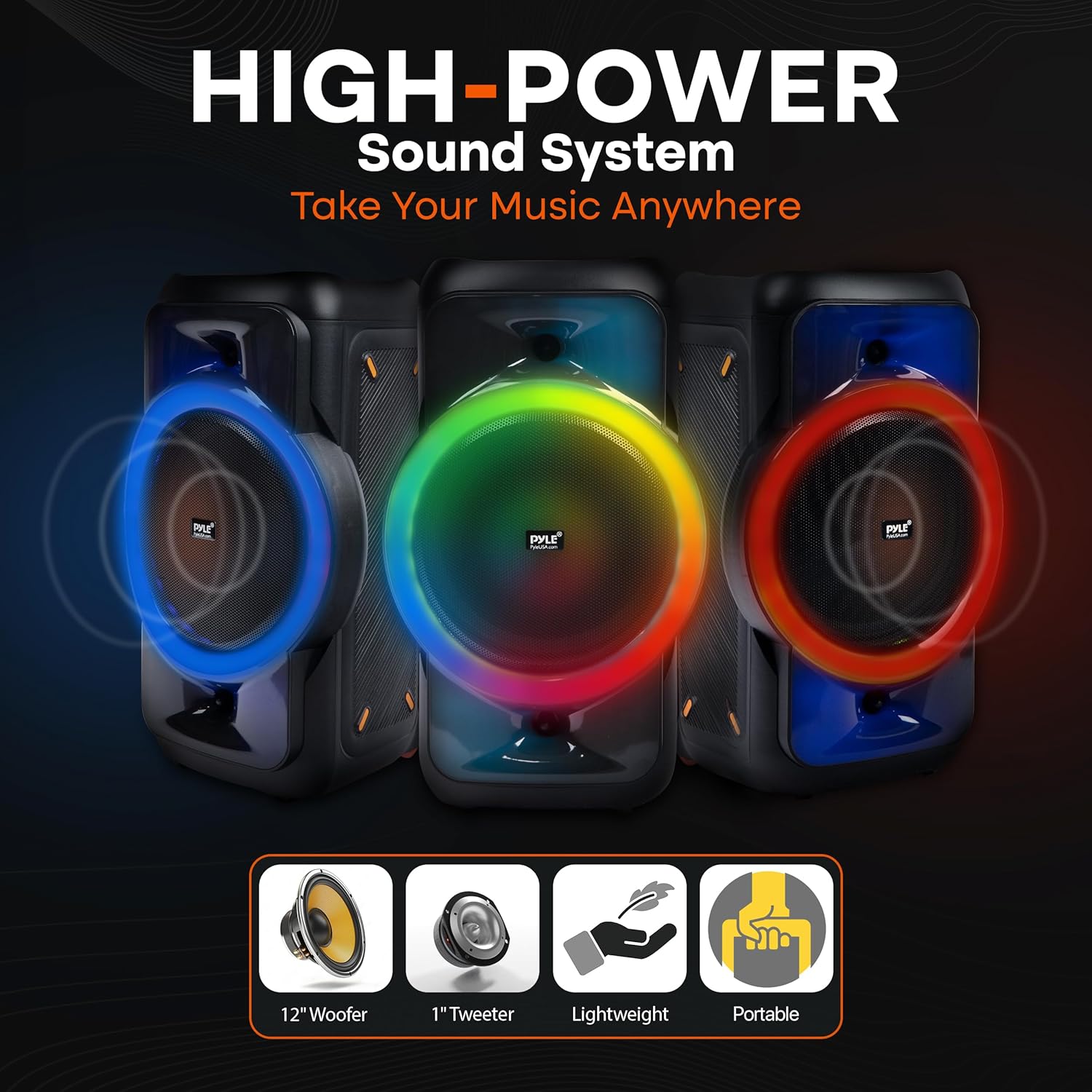 Pyle Audio Large Bluetooth Party Speaker - Big Bluetooth Speaker with True Wireless Stereo System - Enjoy Powerful Bass and Clear Treble - Portable Karoke Big Speaker - PPHP1979-160W